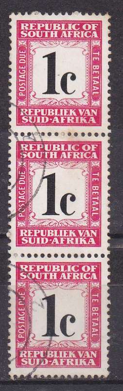 RSA 1961-69 postage due, english on top 1c vertical strip of 3. FU