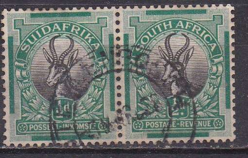 Union of SA 1926 definitive issue 1/2d pair FU