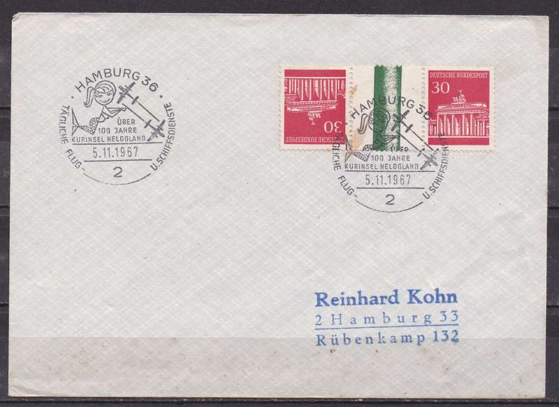 Germany 1967 cover with tete-beche gutter pair