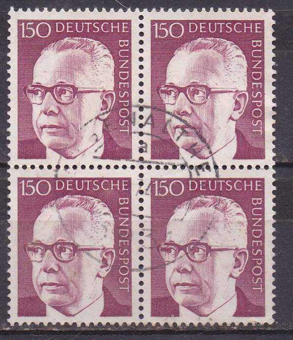 Germany 1972 president Gustav Heinemann 150pf block of 4 FU