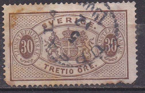 Sweden 1874 official 30 ore perf 13 FU