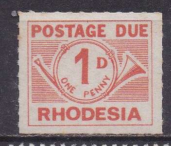 Rhodesia 1965 postage due 1d, Roul 9 MM