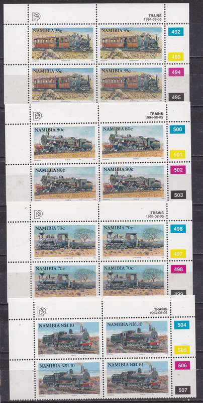 Namibia 1994 steam locomotives control blocks of 4 MNH