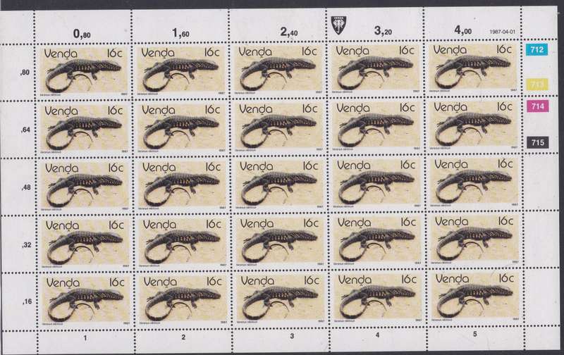 Venda 1986 definitive issue 16c added value Full sheet MNH