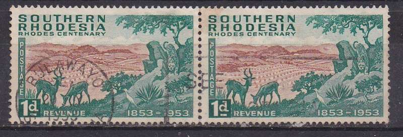Southern Rhodesia 1953 birth centenary of Cecil Rhodes 1d pair FU
