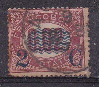 Italy 1878 official stamps O/P in blue. 2c on 2c FU