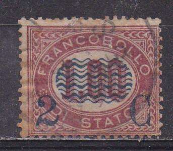 Italy 1878 official stamps O/P in blue. 2c on 1l FU