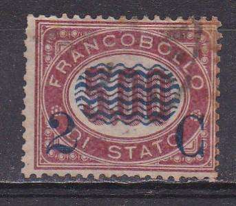 Italy 1878 official stamps O/P in blue. 2c on 5l FU