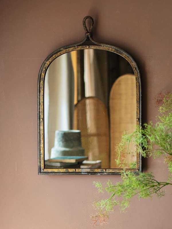 Retro Wrought Iron Made Old Curved Mirror