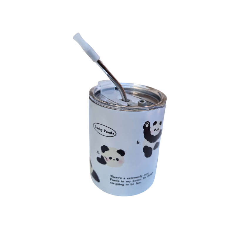 Panda Creative Thermos Cup with Straw - WHT