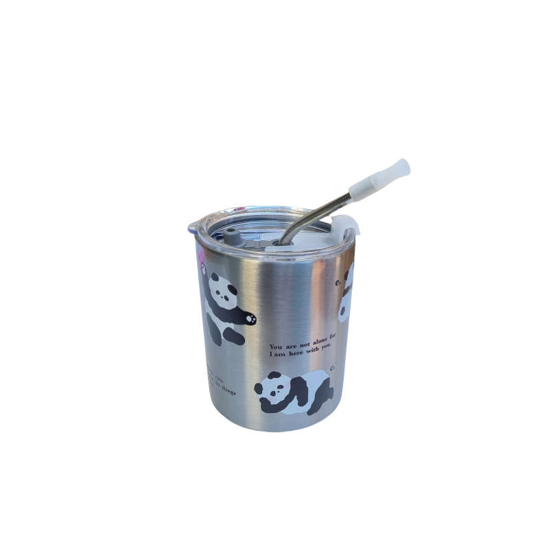 Panda Creative Thermos Cup with Straw - Silver