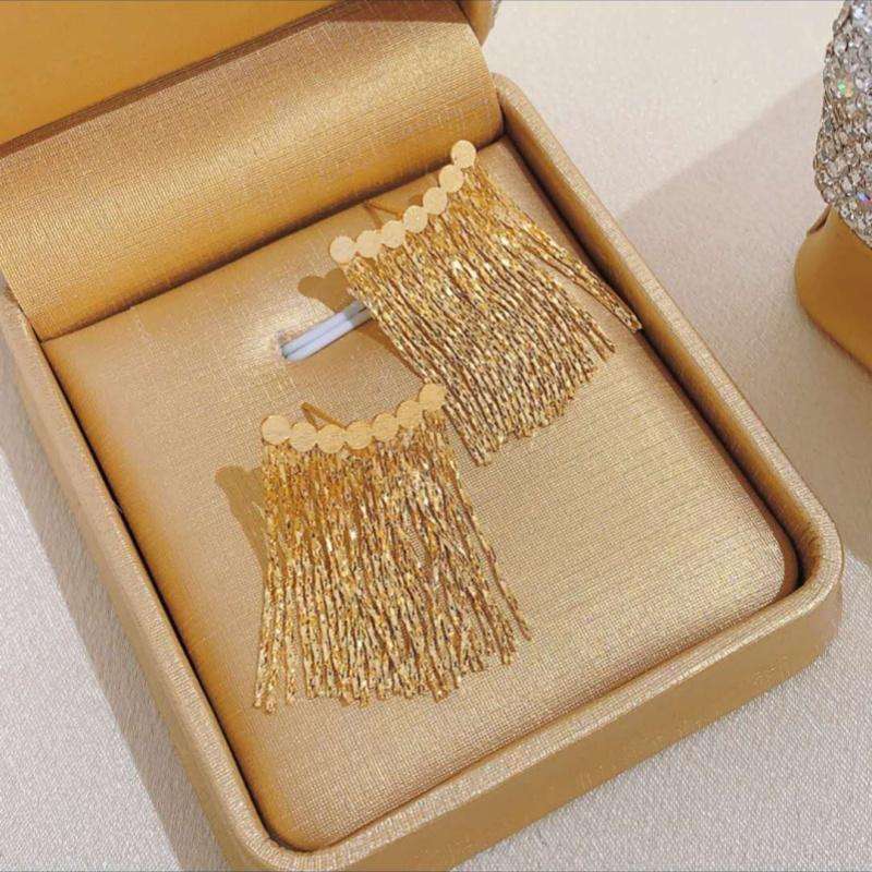 A row of tassel earrings