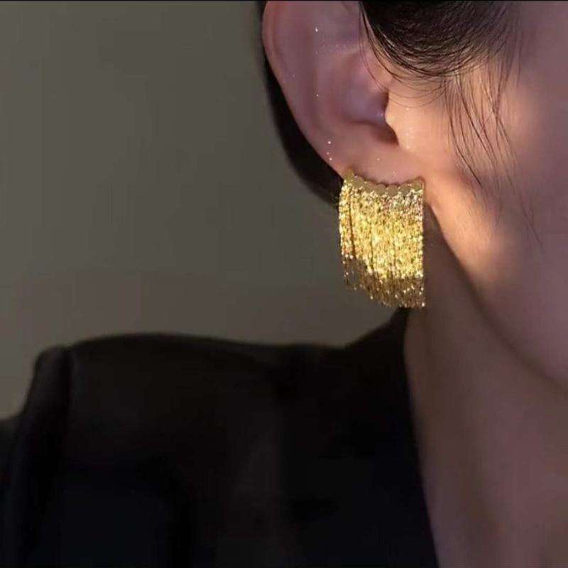 A row of tassel earrings