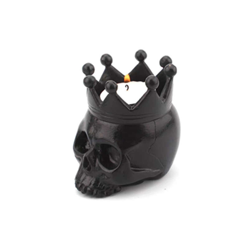 Vintage Crowned Skull Candelabra - Black