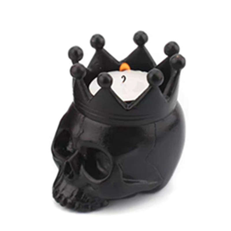 Vintage Crowned Skull Candelabra - Black