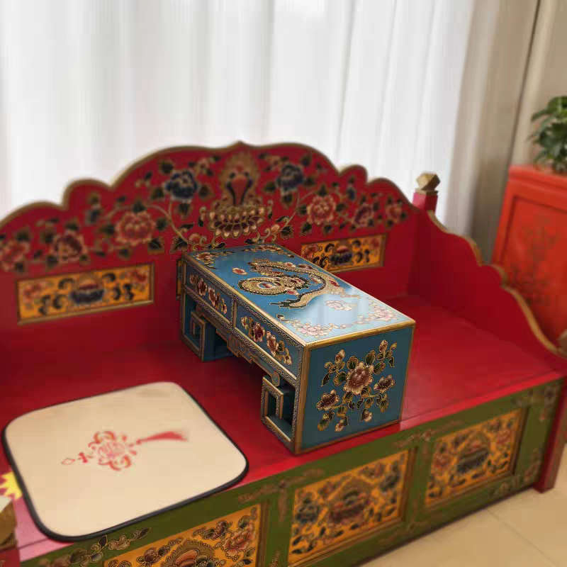 Distressed Hand-Painted Solid Wood Coffee Table