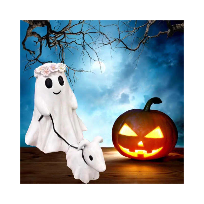 Ghost Walking Dog Couple Statues