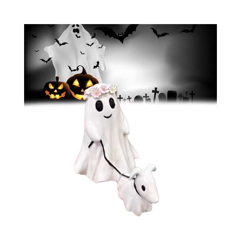 Ghost Walking Dog Couple Statues