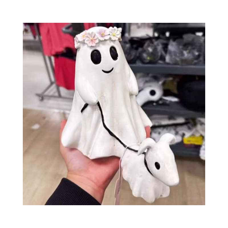 Ghost Walking Dog Couple Statues