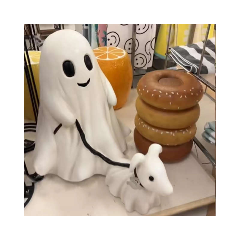 Ghost Walking Dog Couple Statues