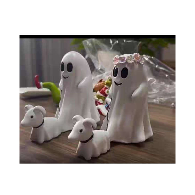 Ghost Walking Dog Couple Statues