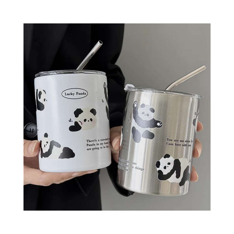 Panda Creative Thermos Cup with Straw - WHT