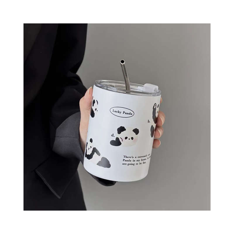 Panda Creative Thermos Cup with Straw - WHT