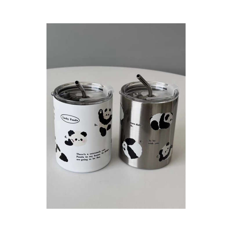 Panda Creative Thermos Cup with Straw - WHT