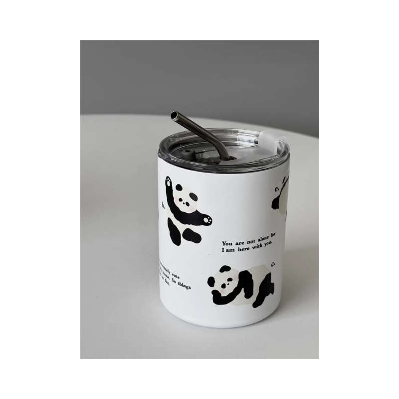 Panda Creative Thermos Cup with Straw - WHT