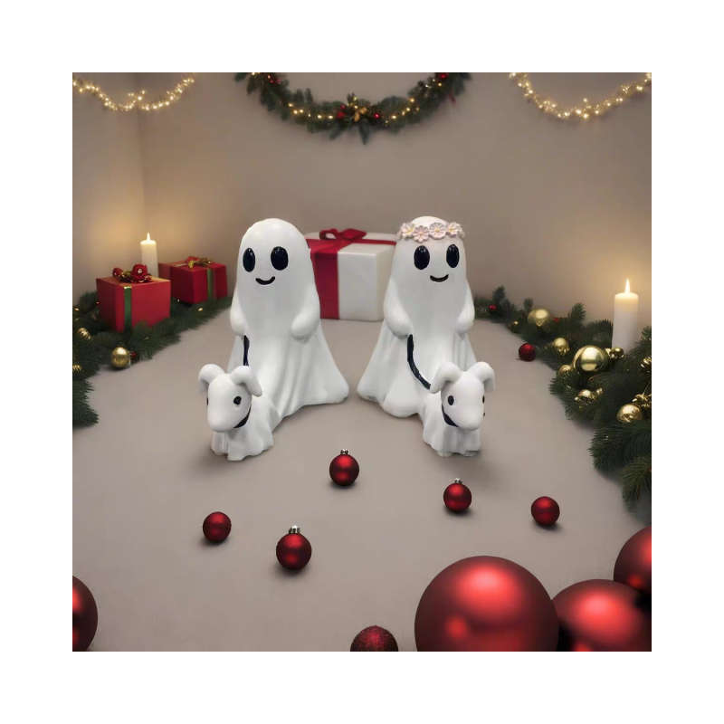 Ghost Walking Dog Couple Statues