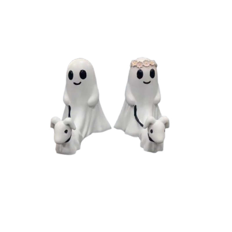 Ghost Walking Dog Couple Statues