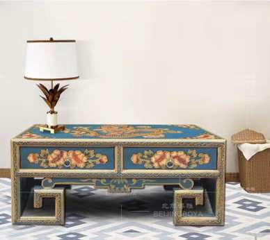 Distressed Hand-Painted Solid Wood Coffee Table