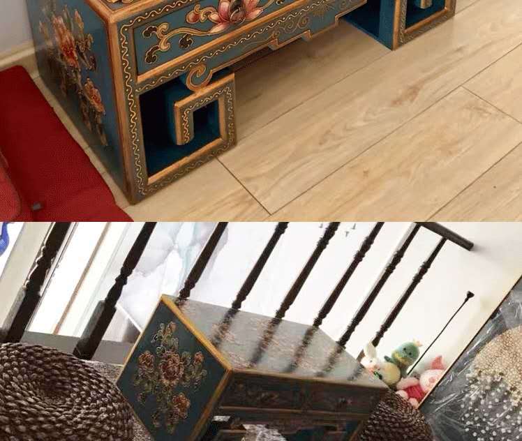 Distressed Hand-Painted Solid Wood Coffee Table