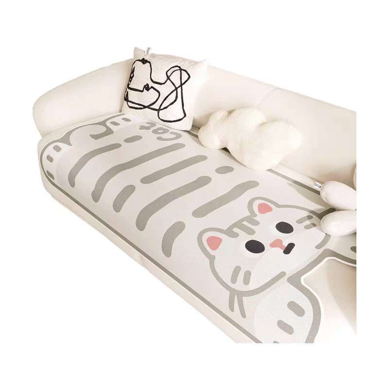 White cat pattern summer couch mat