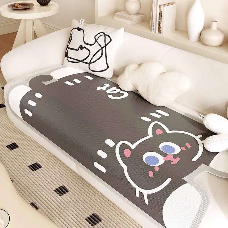 Grey cat pattern summer sofa mat