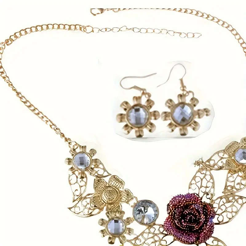 Retro Colorful Flower Artificial Crystal Chunky Necklace Set