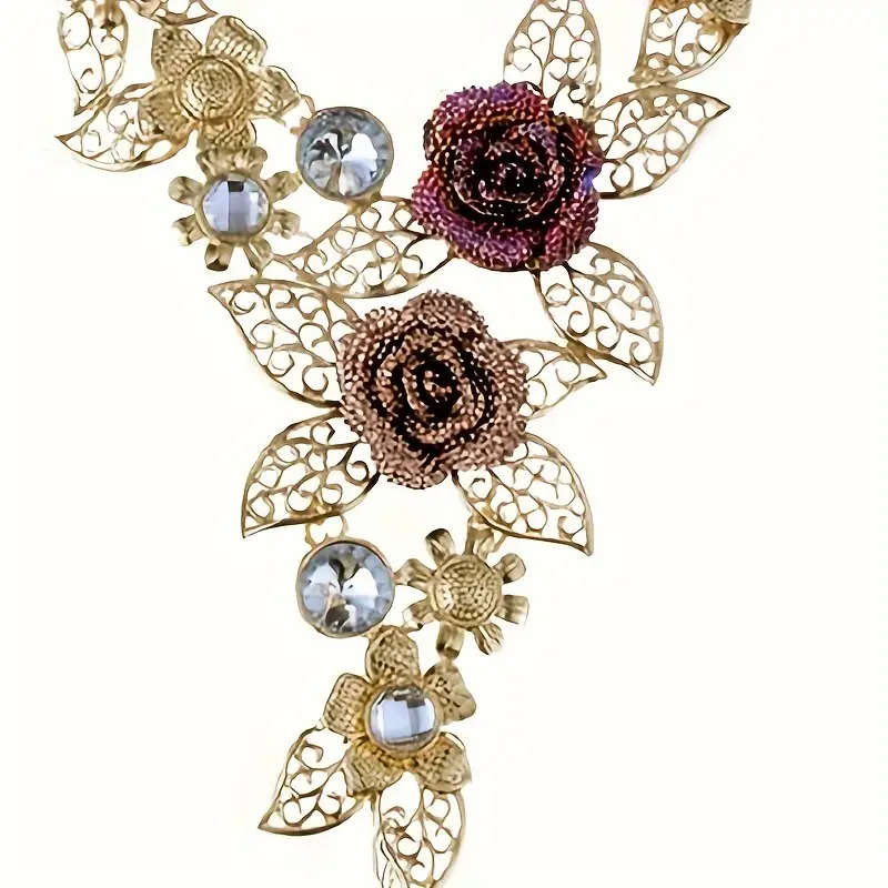 Retro Colorful Flower Artificial Crystal Chunky Necklace Set