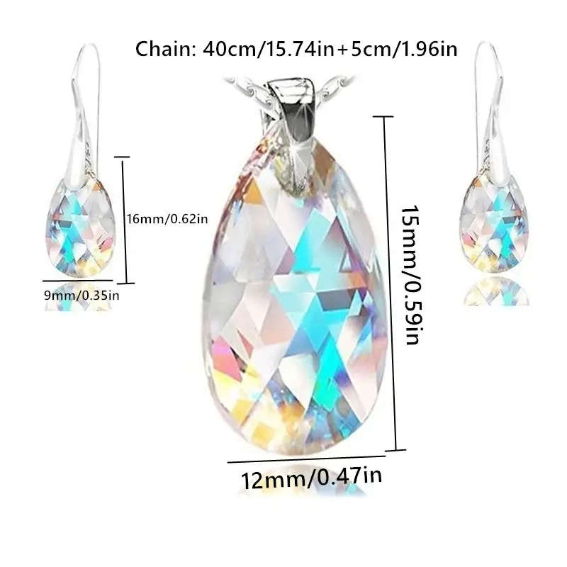 Crystal Glass Necklace and Earrings Jewelry Set