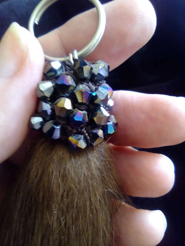 Swarovski Crystals, Mink Tail Key Ring - Black