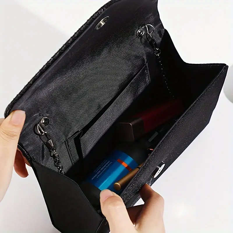 Rhinestone, Satin Evening Clutch Bag - Blue.