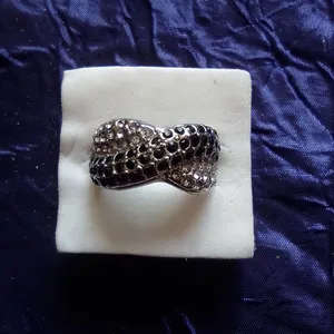 Black Diamante Silver Ring