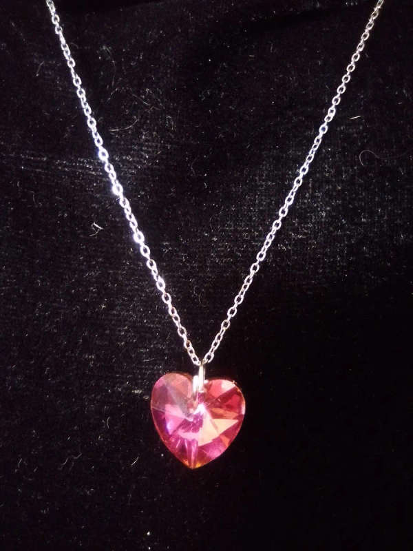 Pink Heart Glass Crystal Necklace