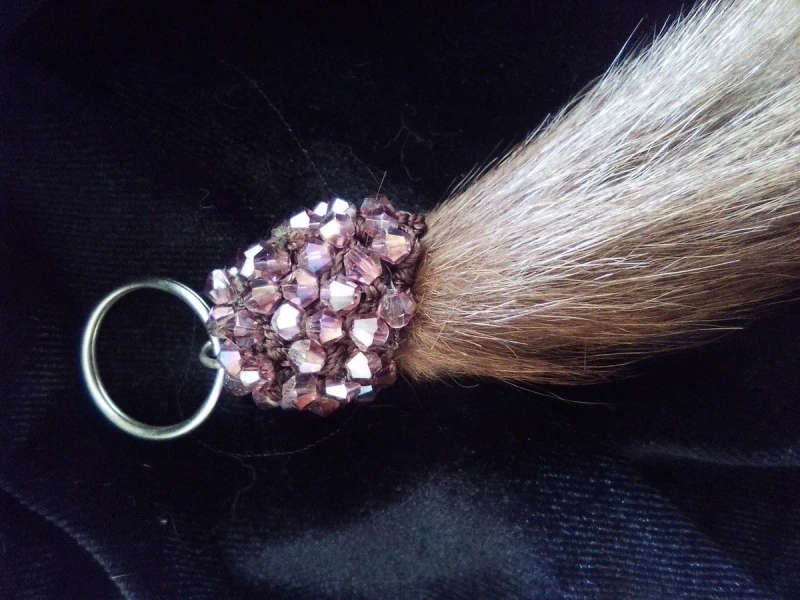 Swarovski Crystals, Mink Tail Key Ring - Purple
