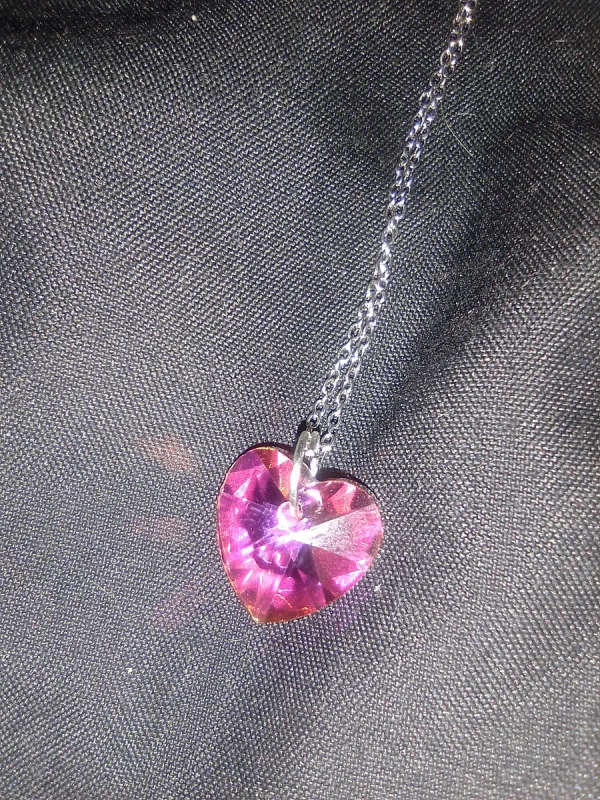 Pink Heart Glass Crystal Necklace