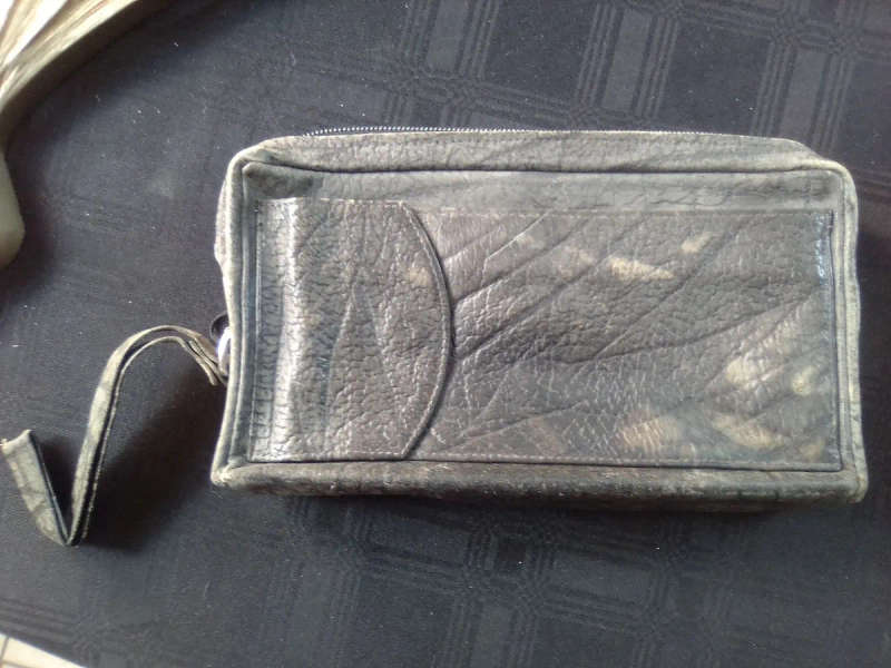 Genuine Leather Clutch Bag - Grey