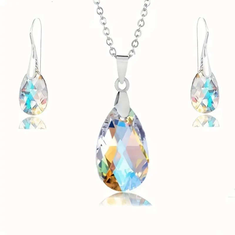 Crystal Glass Necklace and Earrings Jewelry Set