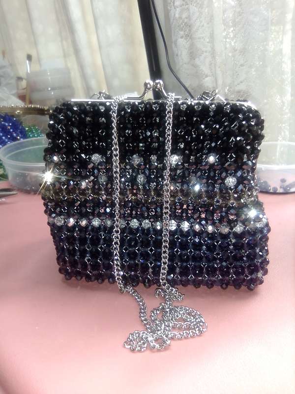 Black and Silver Austrian Crystal Evening Bag