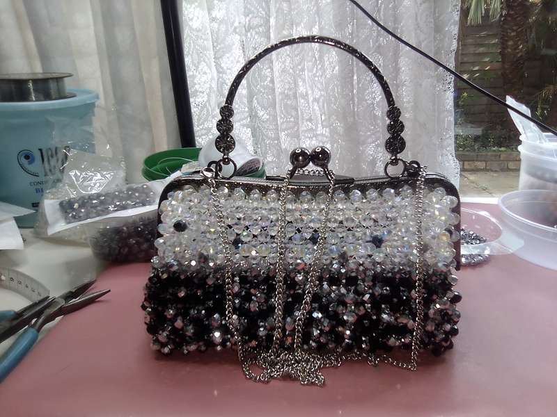 Czech Crystal Evening Bag - Black and White