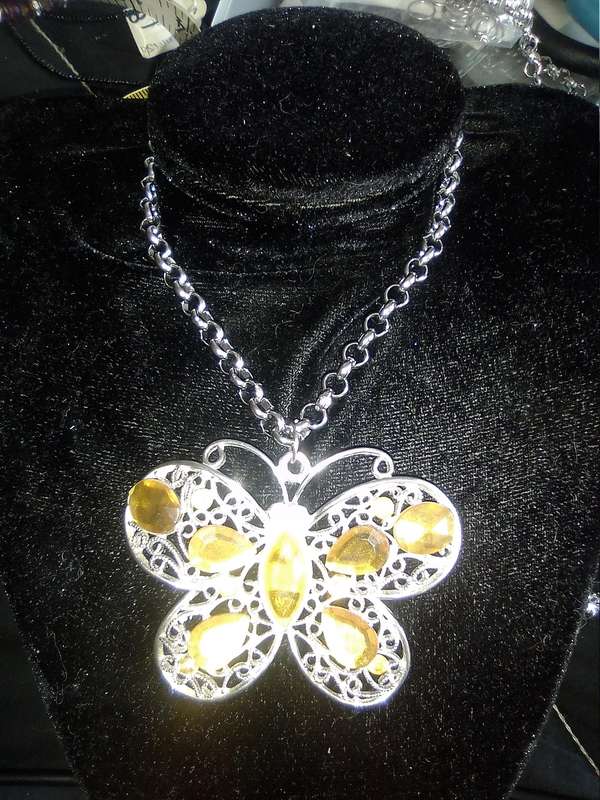 Large Filigree Silver Butterfly, Roly Poly Stainless Steel Chain Necklace