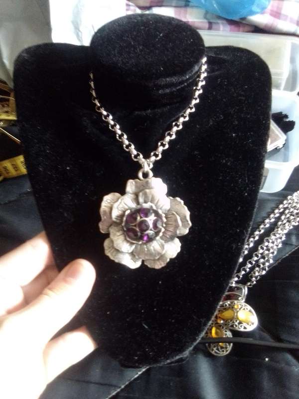 Large Silver Diamante Flower Pendant, Roly Poly Stainless Steel Chain
